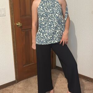 1. State Blue and White Floral Halter Blouse